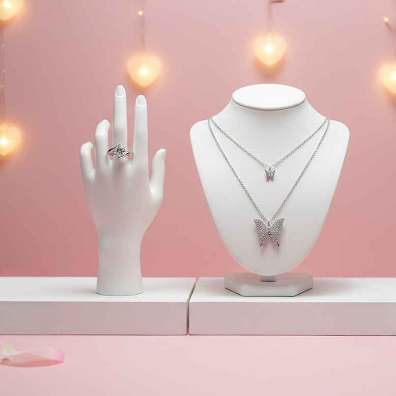 Labelshe Silver Plated Crystal Studded Solitaire Adjustable Finger Ring(Free Size) (1pc) & Estailo Fashion Women's Jewellery Necklace & Pendants Silver Os (1pc) Combo Labelshe Silver Plated Crystal Studded Solitaire Adjustable Finger Ring(Free Size) (1pc) & Estailo Fashion Women's Jewellery Necklace & Pendants Silver Os (1pc) Combo