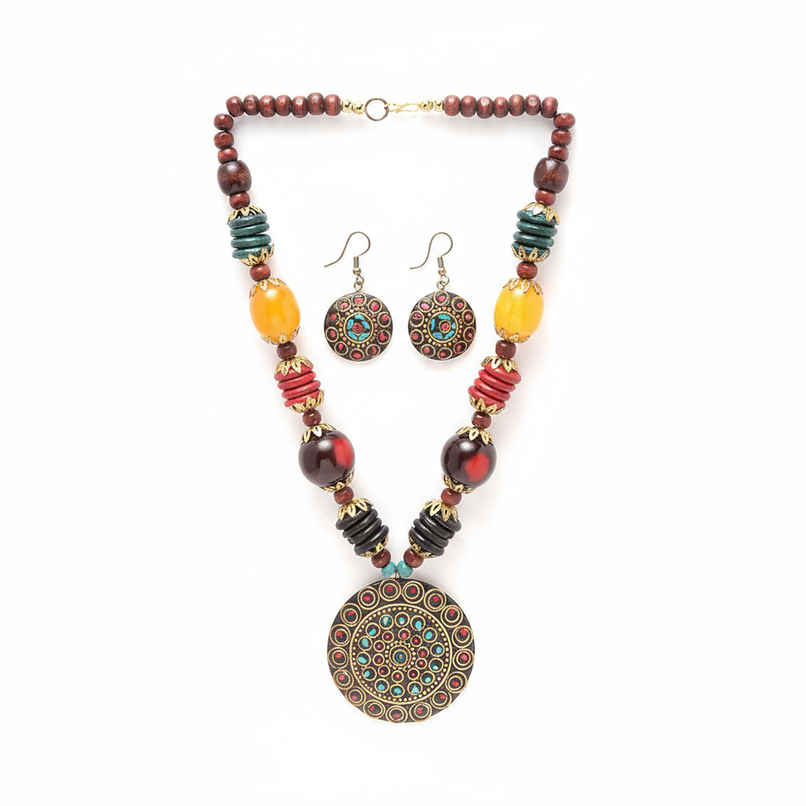 Shining Diva Fashion Stylish Traditional Tibetan Pendant Necklace Jewellery Set for Women | 13208s