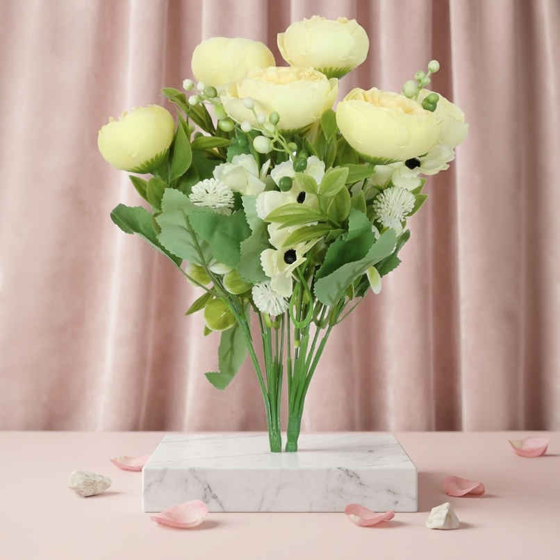 TIED RIBBONS Artificial Rose Peony Flowers Bunch Sticks for Decoration | Yellow