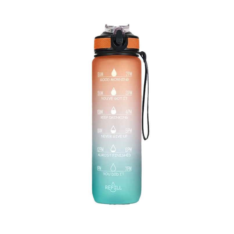 Solara Tritan Motivational Water Bottle for Travel, Office, School, Gym | Blue & Orange | 1 L