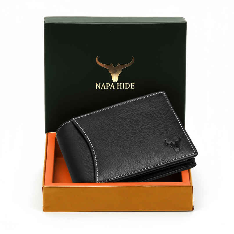 Wildhorn Men's Brand Logo Genuine Leather Bi-fold Wallet | Black