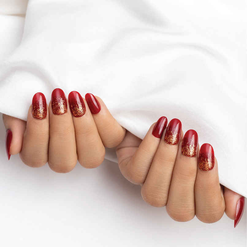 Pep Nails | Red | Glitter | Hand Nails | Round | Glossy Glitter Press On Nails | 24 Nail Tips