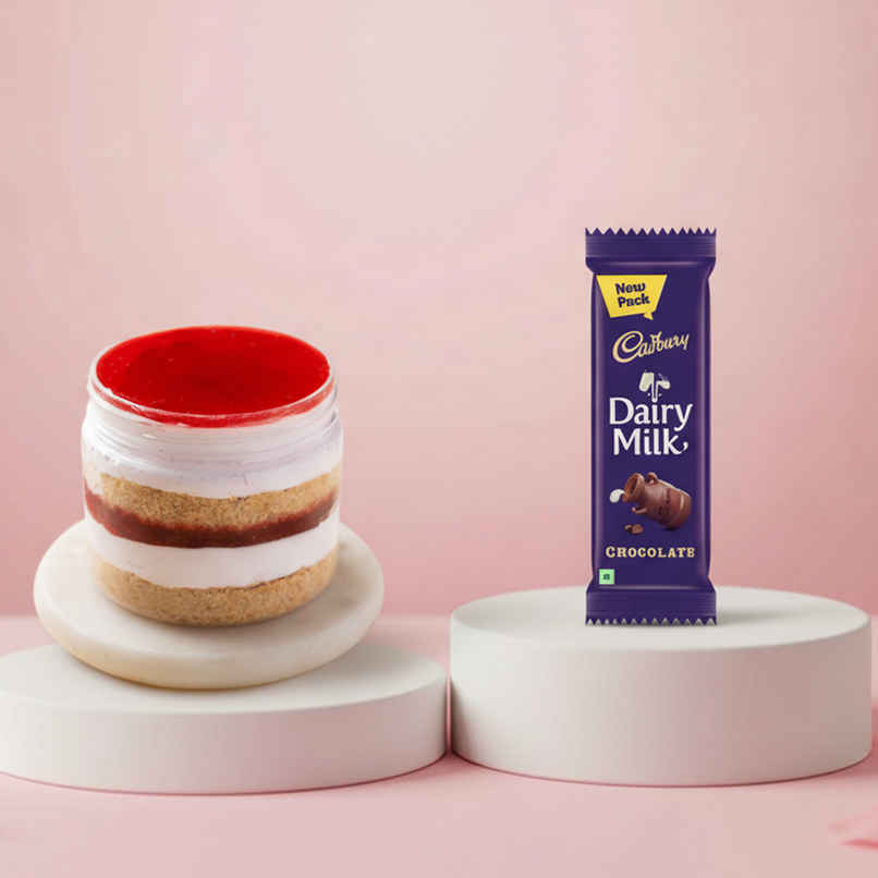 Strawberry Jar Cake + Cadbury Dairy Milk Chocolate Bar | Smooth & Rich Milk