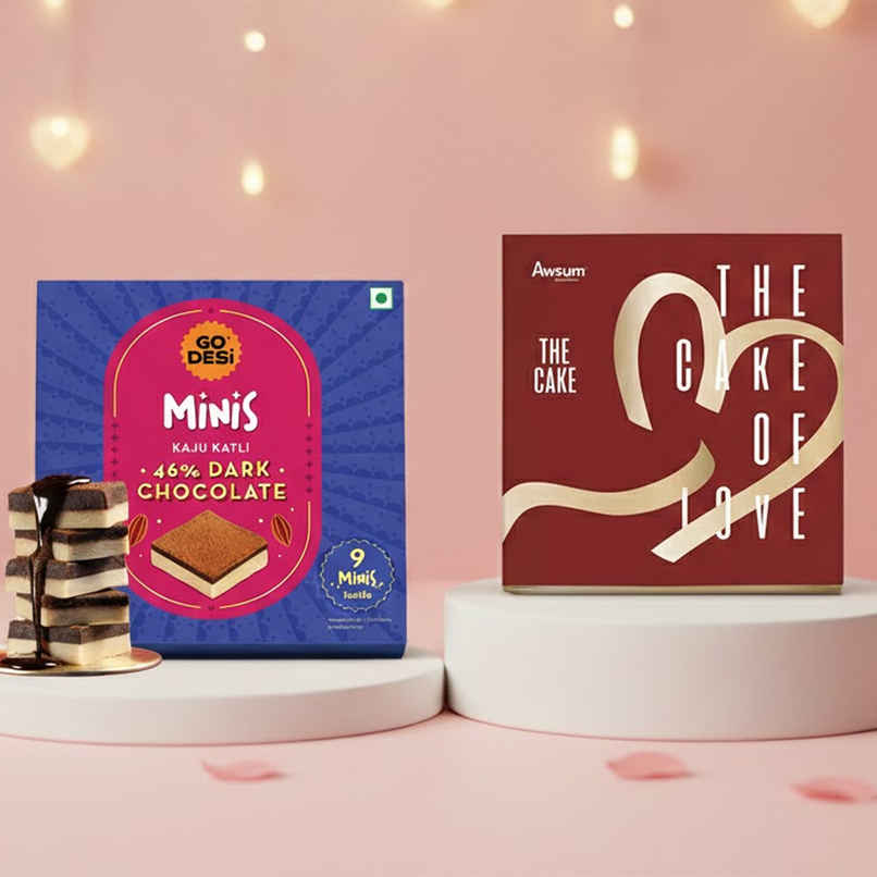 Dark Chocolate Kaju Katli (1pc) & Awsum The Cake Of Love (150g) Combo