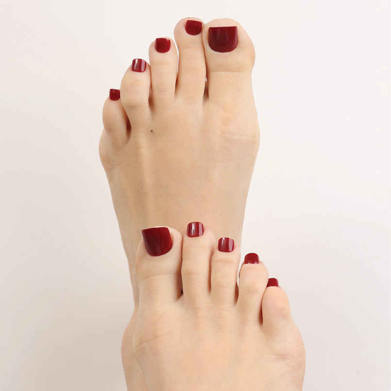 Pep Nails | Maroon | Toe Nails | Short Square Red | Glossy Solid Press On Nails | 24 Tips