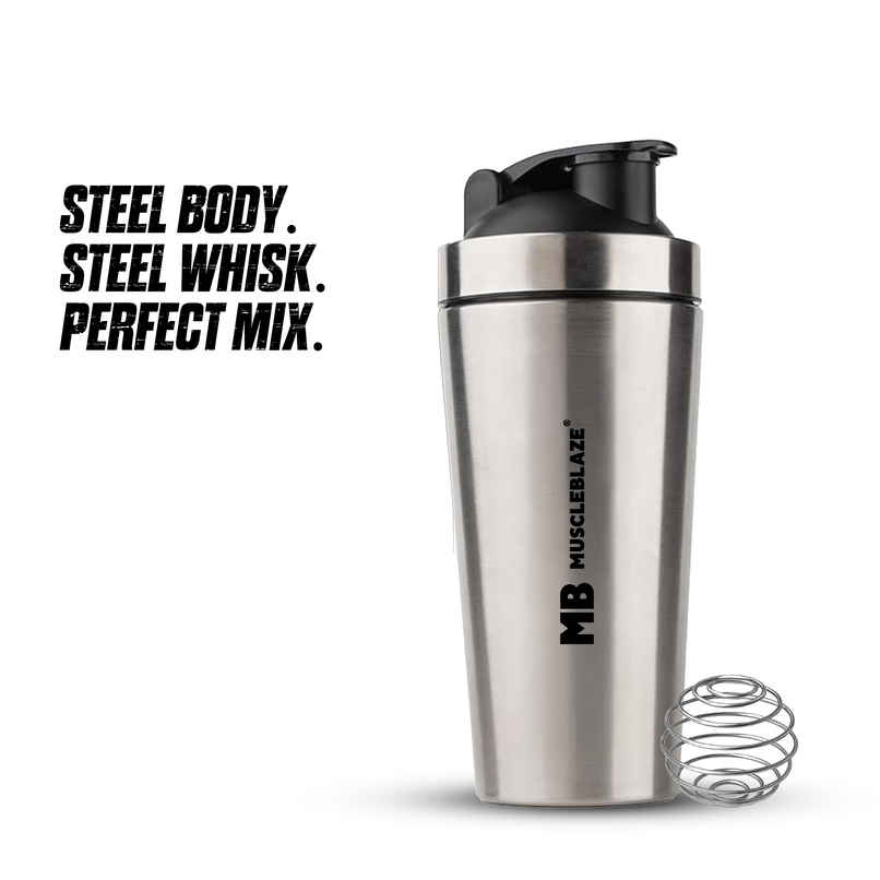 MuscleBlaze Gym Steel Shaker - Silver