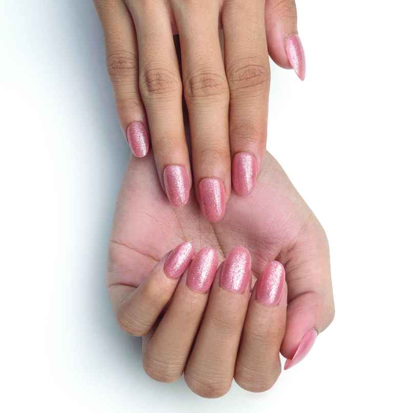 Pep Nails Pink Shimmers Hand Nails | Round | Glossy Glitter Press On Nails | 24 Nail Tips