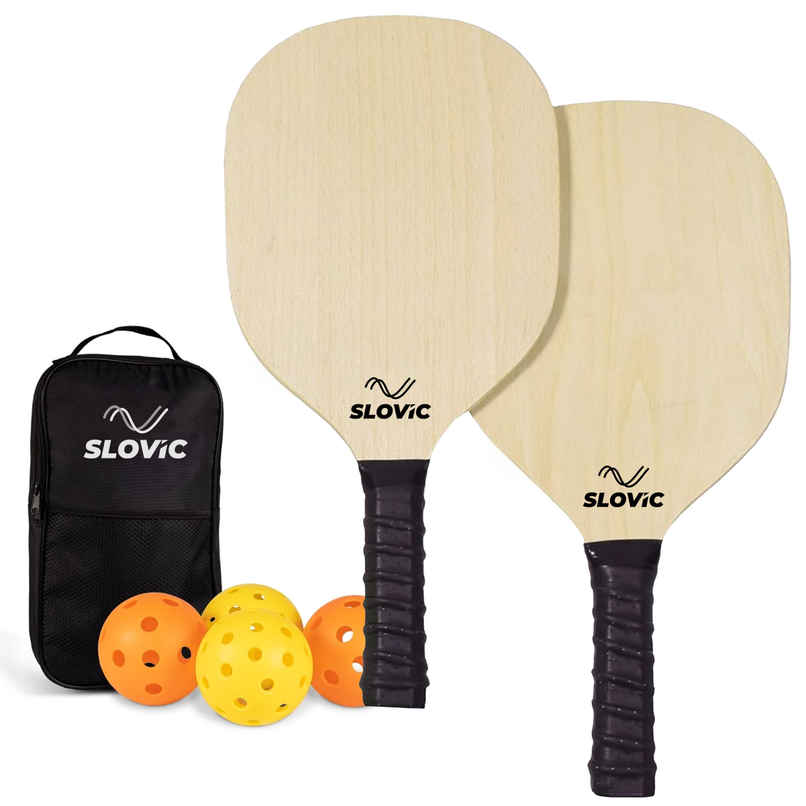 Slovic Wooden Pickleball Paddle Set with Balls for Garden, Fun & Casual Outdoor Play