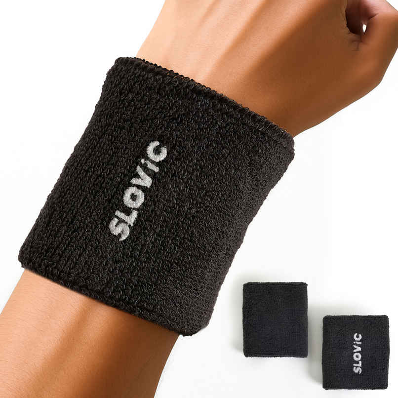 Slovic Cotton Wrist Band for Men & Women, Stretchable | Breathable & Sweat Absorbing | Black