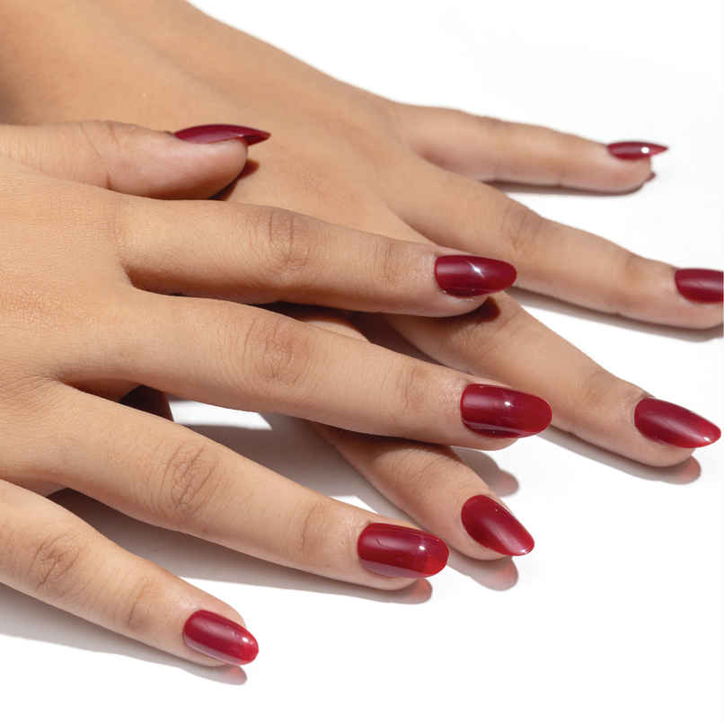 Pep Nails | Maroon | Hand Nails | Medium Round Red | Glossy Solid Press On Nails | 24 Tips