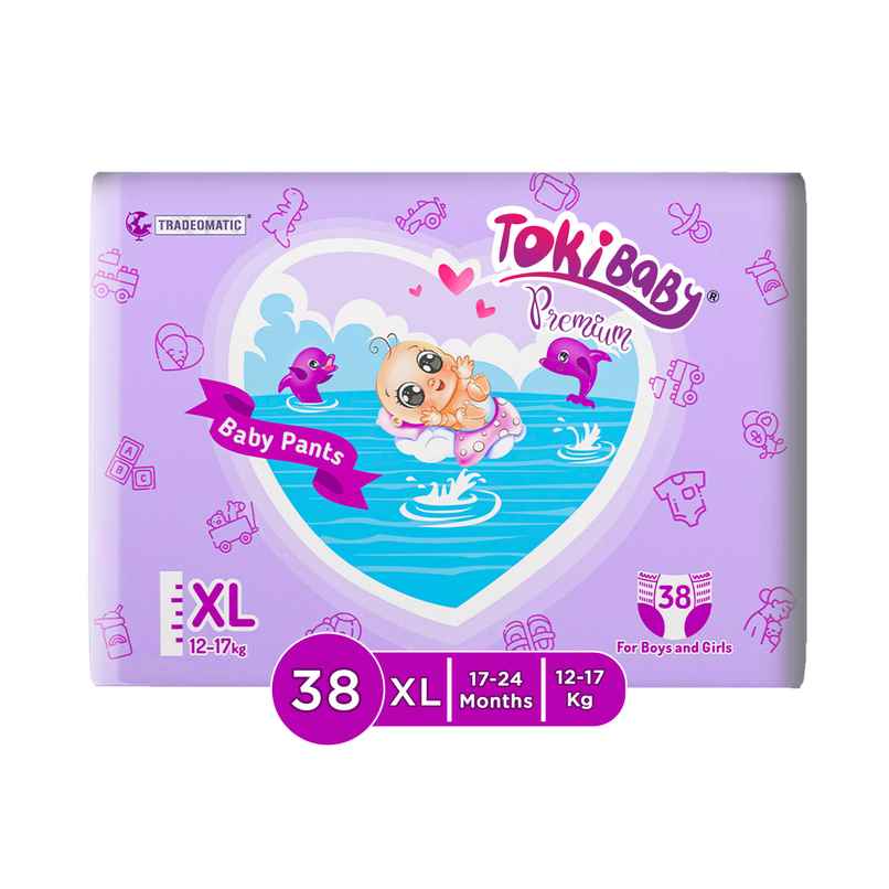 TokiBaby Premium Ultra Thin Pull Up Baby Diaper Pants | Size XL | 18 Months Above | Pack Of 38