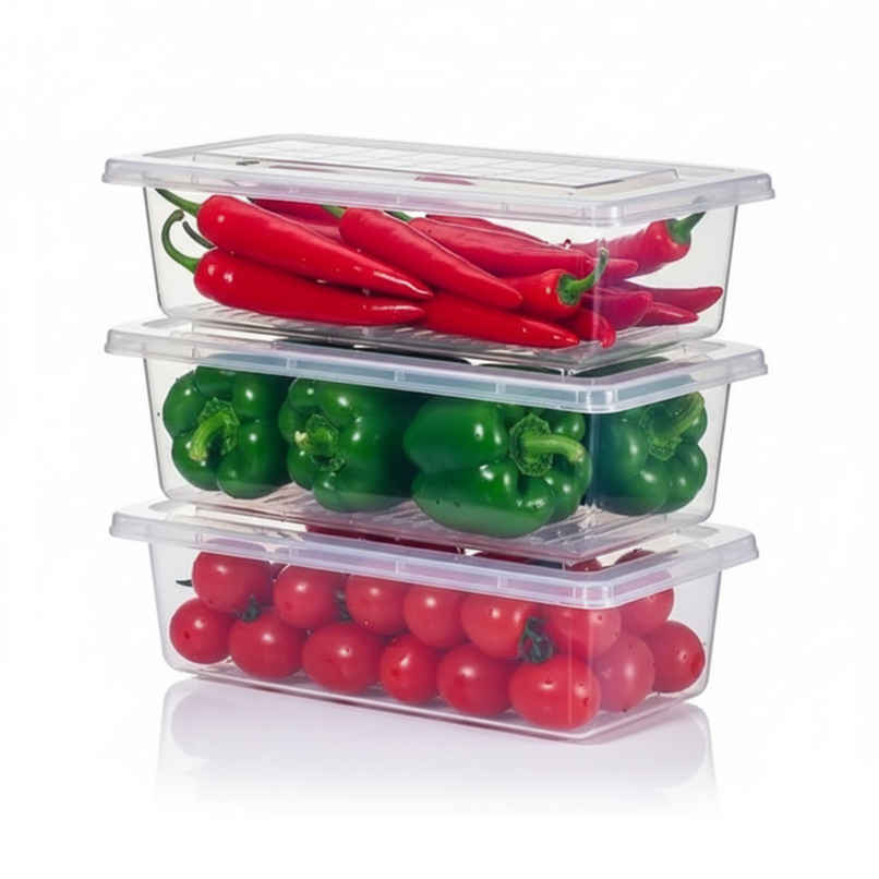 Perpetual Fridge Storage Boxes | Stackable Food Containers with Drain Plate | Pack of 3
