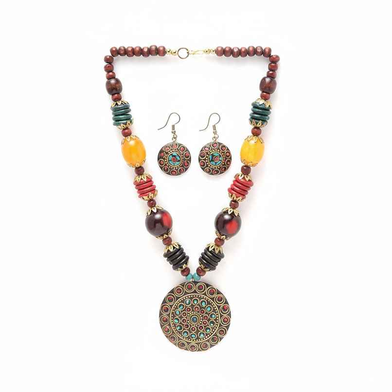 Shining Diva Fashion Stylish Traditional Tibetan Pendant Necklace Jewellery Set for Women | 13208s Shining Diva Fashion Stylish Traditional Tibetan Pendant Necklace Jewellery Set for Women | 13208s
