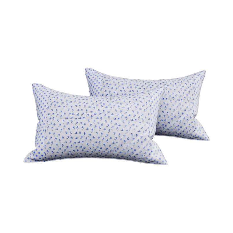 Kuber Industries Set of 2 Cotton Pillow Covers | Premium Cushion Covers | Dot Blue Flower