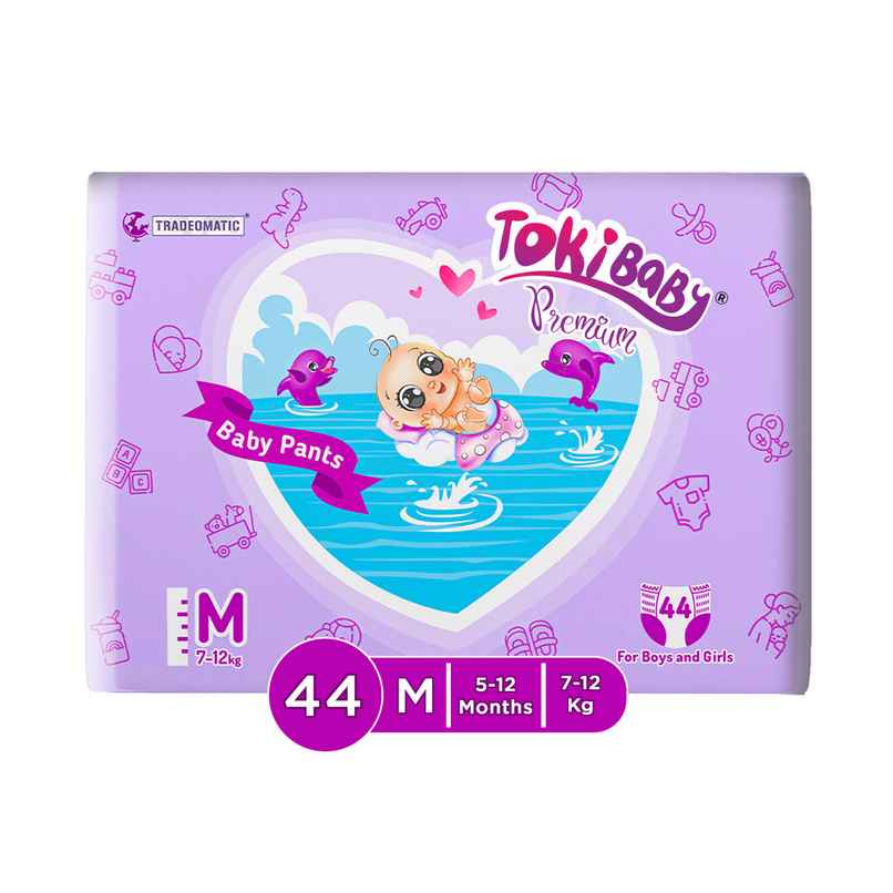 TokiBaby Premium Ultra Thin Pull Up Baby Diaper Pants | Size M | 5 - 12 Months | Pack Of 44