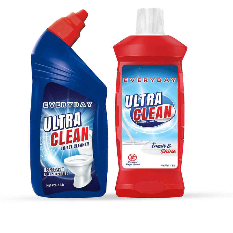 Ezee Everyday Ultra Clean Toilet Cleaner - Instant Freshness (1L) & Ezee Everyday Ultra Clean Bathroom Floor Cleaner - Removes Bathroom Stains (1L) Combo