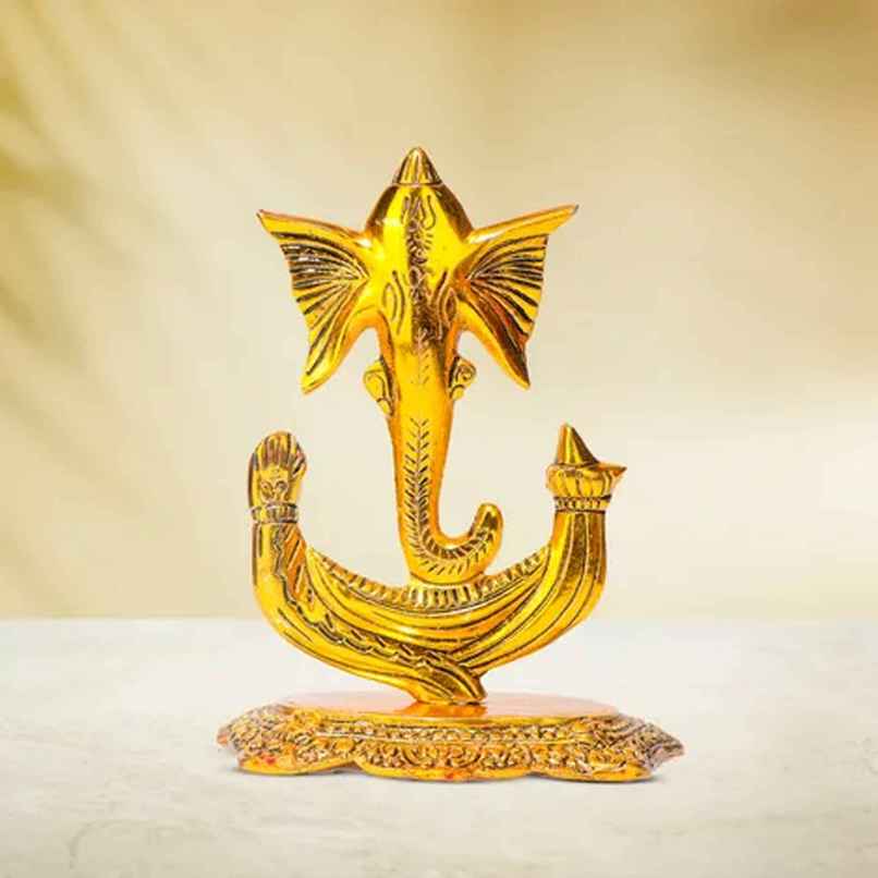 Ganesh Ji Idol Trishul Shape in Gold Polish | Devnidhi Ganesh Ji Idol Trishul Shape in Gold Polish | Devnidhi