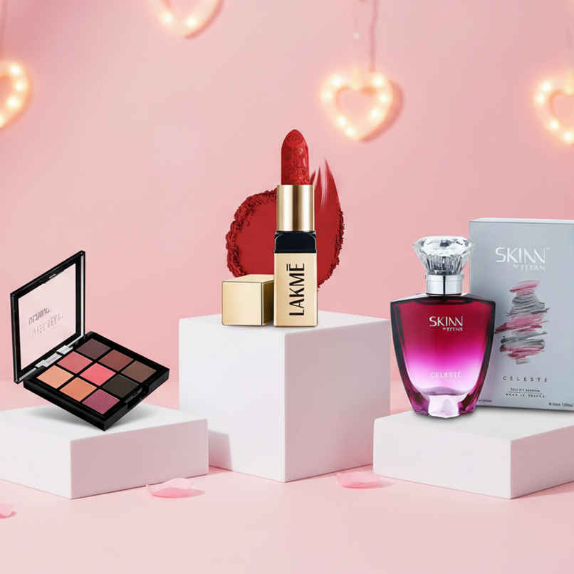 Skinn By Titan Celeste Perfume For Women Eau De Parfum (50ml) & Lakme Rouge Bloom Powder Matte Bullet Scarlet Rose (4g) & Swiss Beauty Ultimate 9 Pigmented Colors Eyeshadow Palette (6g) Combo Skinn By Titan Celeste Perfume For Women Eau De Parfum (50ml) & Lakme Rouge Bloom Powder Matte Bullet Scarlet Rose (4g) & Swiss Beauty Ultimate 9 Pigmented Colors Eyeshadow Palette (6g) Combo