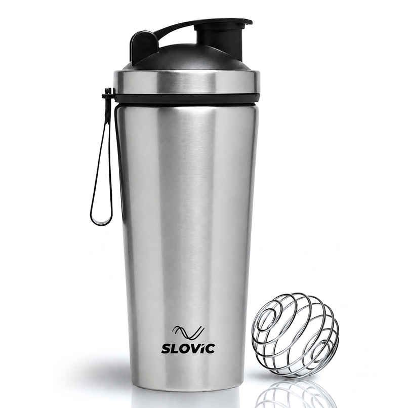 Slovic 750ml Stainless Steel Shaker Bottle for Gym with Leakproof Lid & Blender Ball | 100% BPA Free Slovic 750ml Stainless Steel Shaker Bottle for Gym with Leakproof Lid & Blender Ball | 100% BPA Free