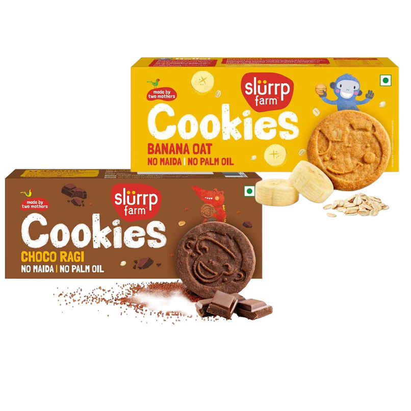 Slurrp Farm No Maida No Palm Oil Banana Oat Cookies | Yummy Biscuits For Kids (1pc) & Slurrp Farm No Maida No Palm Oil Choco Ragi Cookies | Yummy Biscuits For Kids (1pc) Combo Slurrp Farm No Maida No Palm Oil Banana Oat Cookies | Yummy Biscuits For Kids (1pc) & Slurrp Farm No Maida No Palm Oil Choco Ragi Cookies | Yummy Biscuits For Kids (1pc) Combo