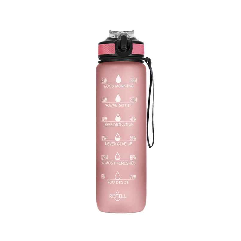 Solara Tritan Motivational Water Bottle for Travel, Office, School, Gym, Sipper Bottle | Pink | 1 L