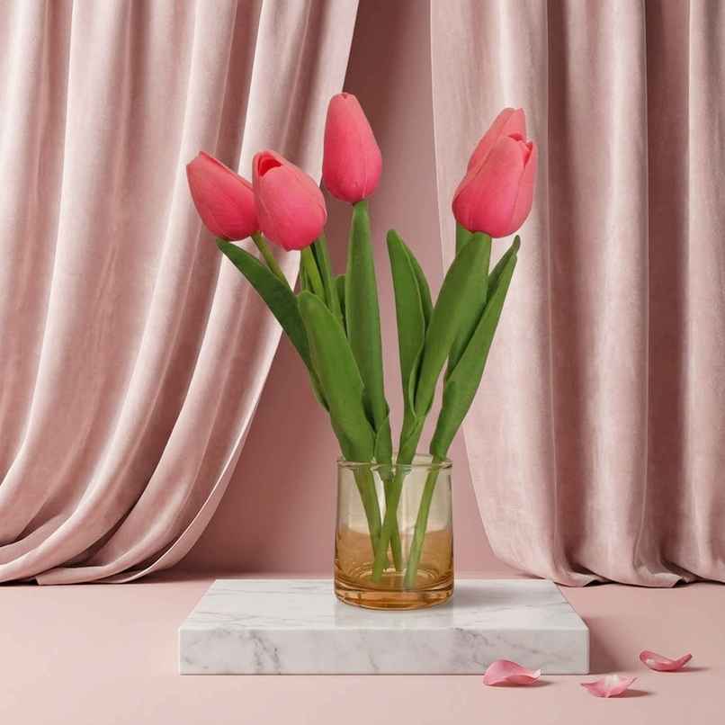 Tied Ribbons Set Of 5 Artificial Tulip Flowers Bunches Without Vase Tied Ribbons Set Of 5 Artificial Tulip Flowers Bunches Without Vase
