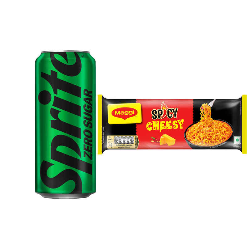 Sprite Zero Lemon Diet Soft Drink Can (300ml) & Maggi Spicy Cheesy Instant Noodles (304g) Combo