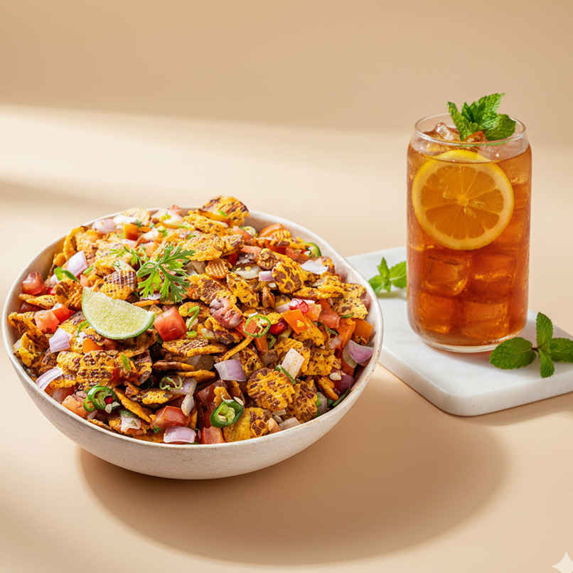 Channa Jor Chaat + Lemon Iced Tea Channa Jor Chaat + Lemon Iced Tea
