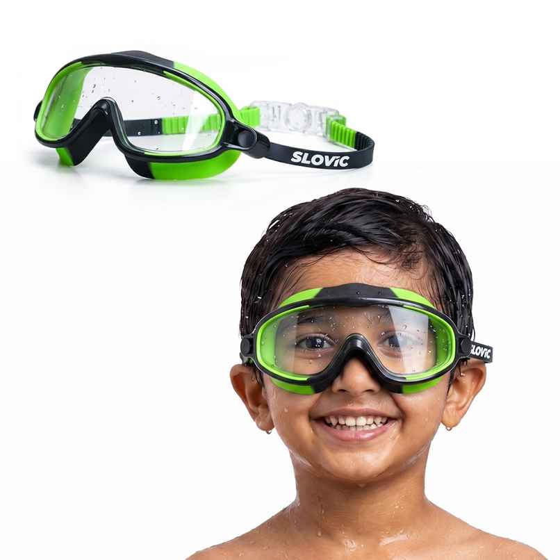 Slovic Kids Swimming Goggles - Anti-Fog, UV Protection with Adjustable Strap | Green & Black