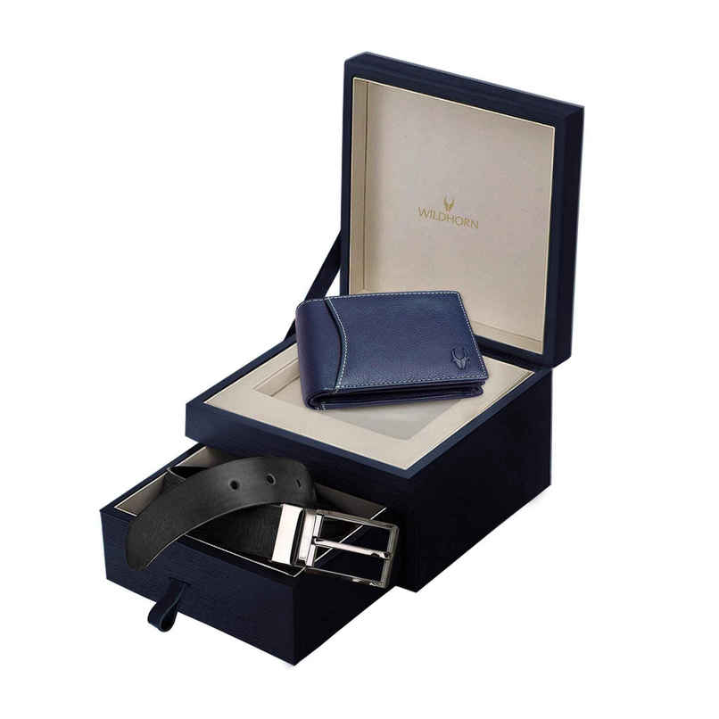 Wildhorn Men's Solid Leather Belt and Wallet Gift Set | Blue - One Size Wildhorn Men's Solid Leather Belt and Wallet Gift Set | Blue - One Size