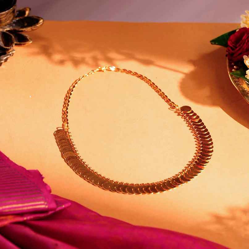 Kasumala Coin Chain | 50 Coins | Brass Gold-Plated | Lakshmi Deity Decoration | Svasti