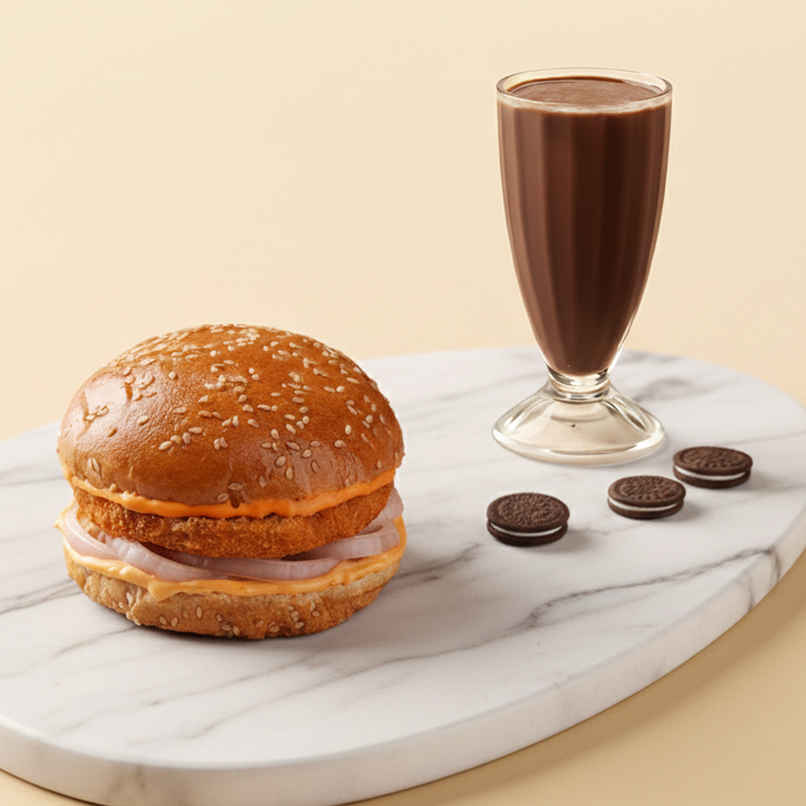 Veg Classic Burger + Oreo Chocolate Shake Veg Classic Burger + Oreo Chocolate Shake