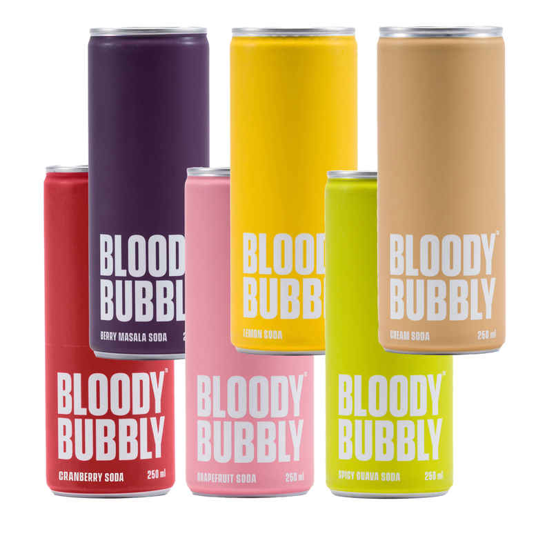 Bloody Bubbly Berry Masala Soda (250ml) & Bloody Bubbly Cranberry Soda (250ml) & Bloody Bubbly Spicy Guava Soda (250ml) & Bloody Bubbly Grapefruit Soda (250ml) & Bloody Bubbly Cream Soda (250ml) & Bloody Bubbly Lemon Soda (250ml) Combo