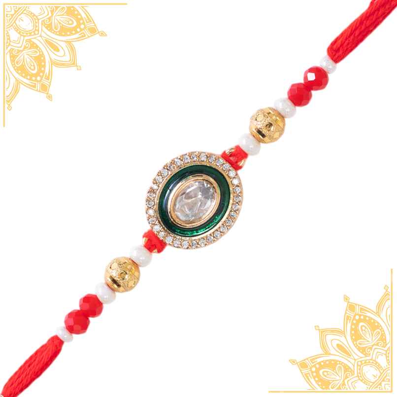 American Diamond Premium A.D. Kundan Rakhi (Avyaan Rakhi) Set of 1 American Diamond Premium A.D. Kundan Rakhi (Avyaan Rakhi) Set of 1