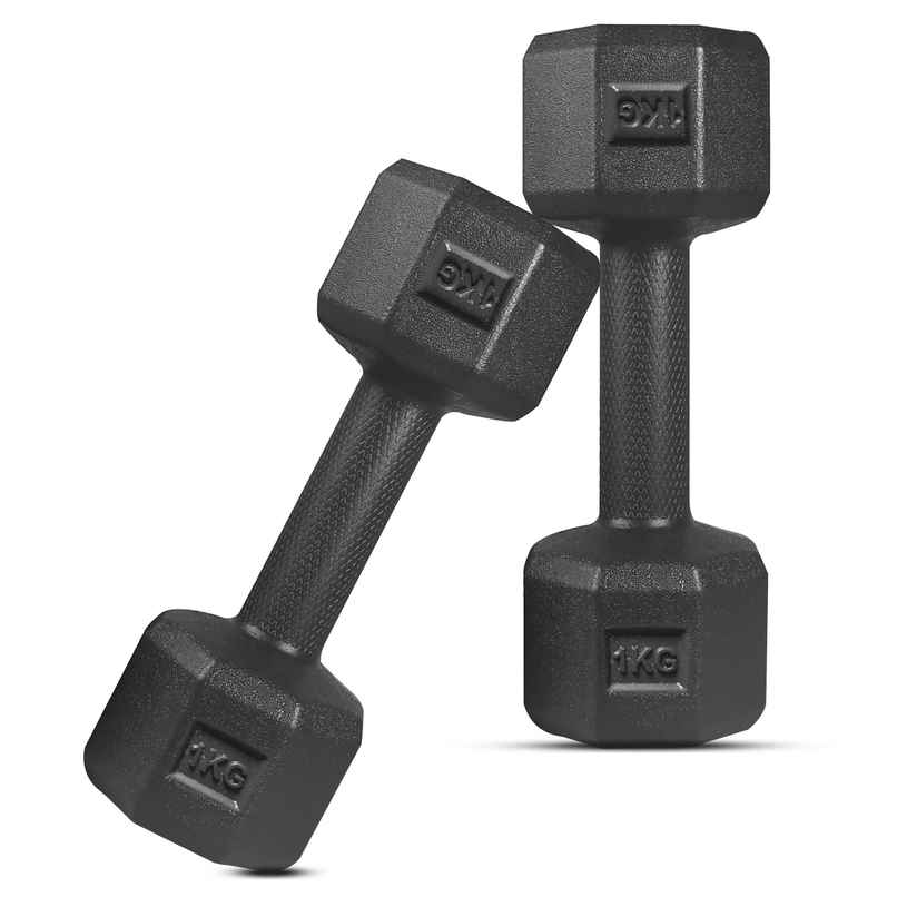 Slovic PVC Dumbbell Set (1 kg x 2) | Black | for Weightlifting & Home Gym | Non-Slip Coated Handle