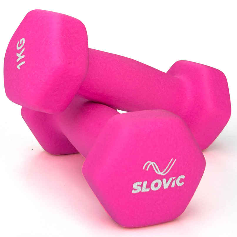 Slovic Neoprene Dumbbell Set (1 kg X 2) | Pink | for Home & Gym Use | Anti-Skid Rubber
