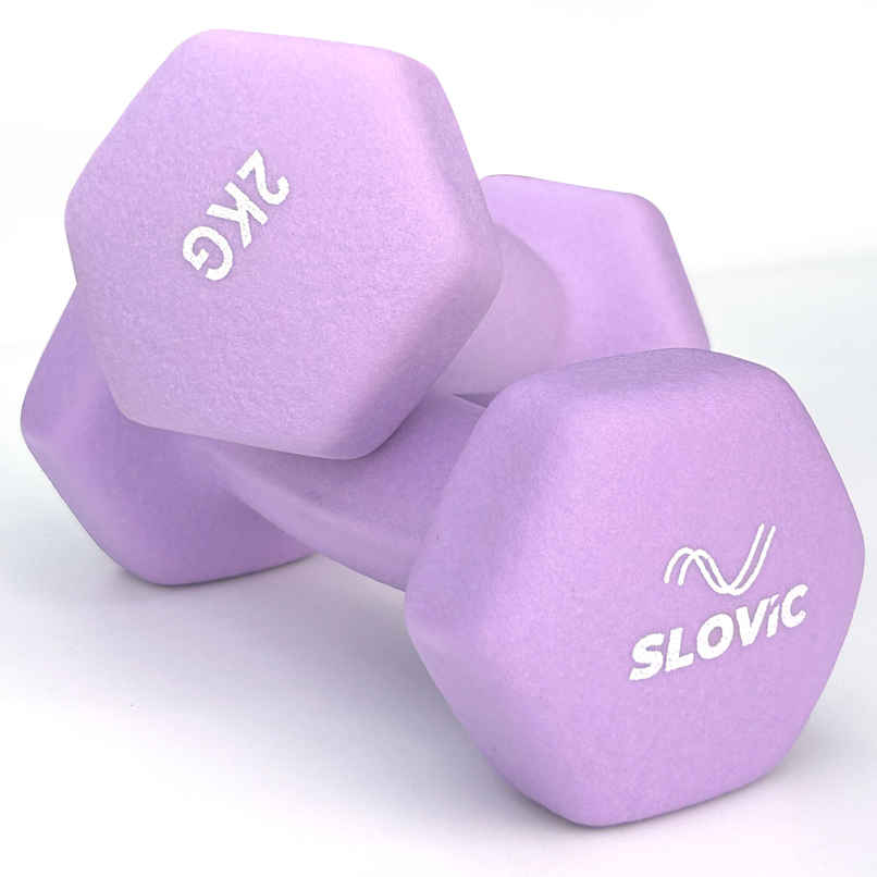 Slovic Neoprene Dumbbell Set (2 kg X 2) | Purple | for Home & Gym Use | Anti-Skid Rubber