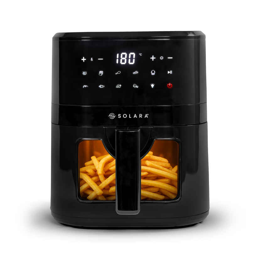 SOLARA Digital 1500 Watts  Air Fryer, 4.5L Capacity, 10 Preset Modes for Indian Cooking, 90% Less Oil, Digital Touch Control, 360Degree Air Circulation, Adjustable Temp - Black