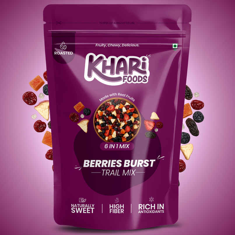 Khari Foods Premium Berries Dried Trail Mix | Cranberry, Blueberries, Black Raisins, Strawberries