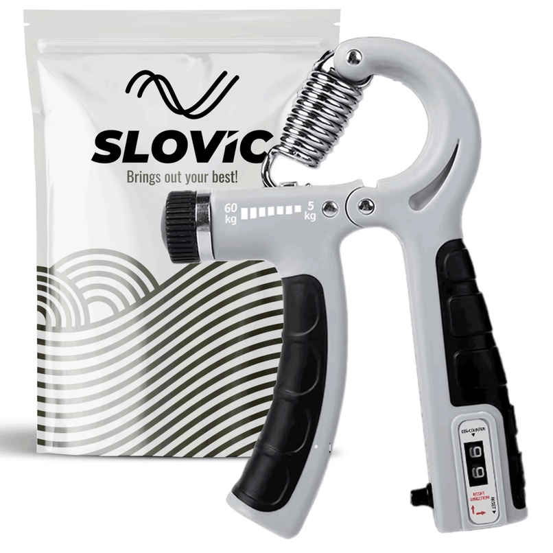 Slovic Adjustable Hand Gripper with Counter | up to 60 kg | Ideal for Gym & Home Workout | Black & White Slovic Adjustable Hand Gripper with Counter | up to 60 kg | Ideal for Gym & Home Workout | Black & White