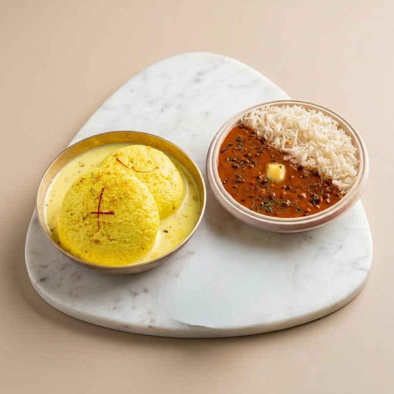 Dal Makhani & Rice + Kesari Rasmalai