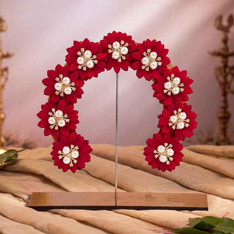 Red Flower Arch | Idol & Kalash Backdrop Decor | Medium | Svasti