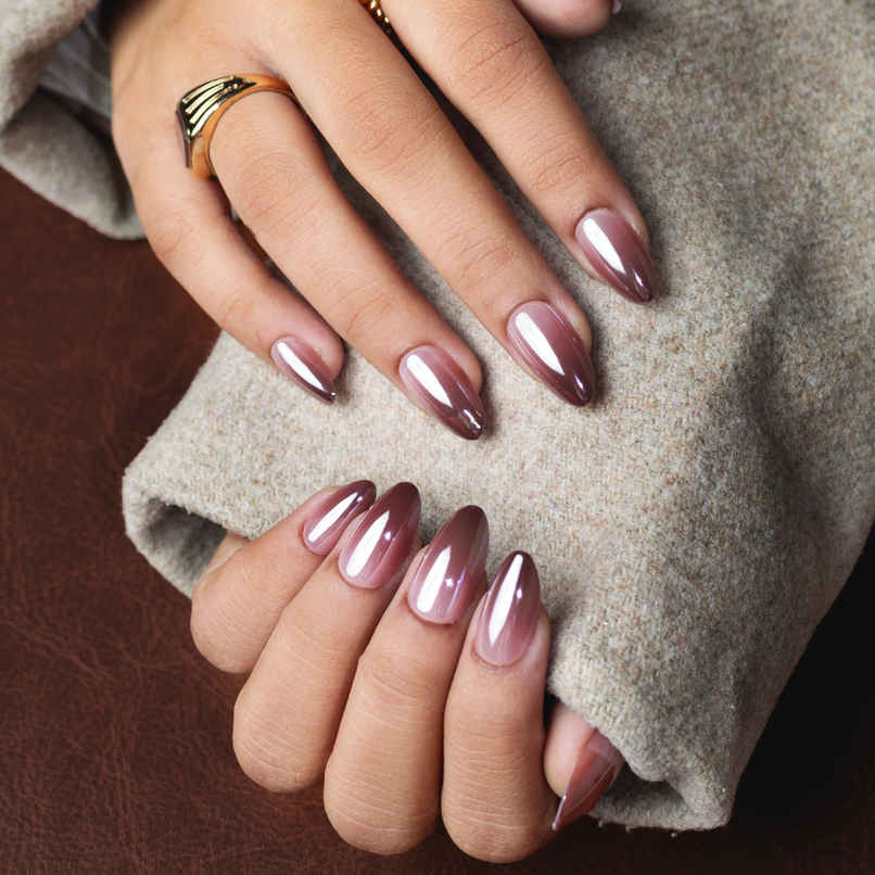 Pep Nails Brown Glow Medium Almond Brown Metallic Soft Gel Reusable Press On Nails | 30 Nail Tips