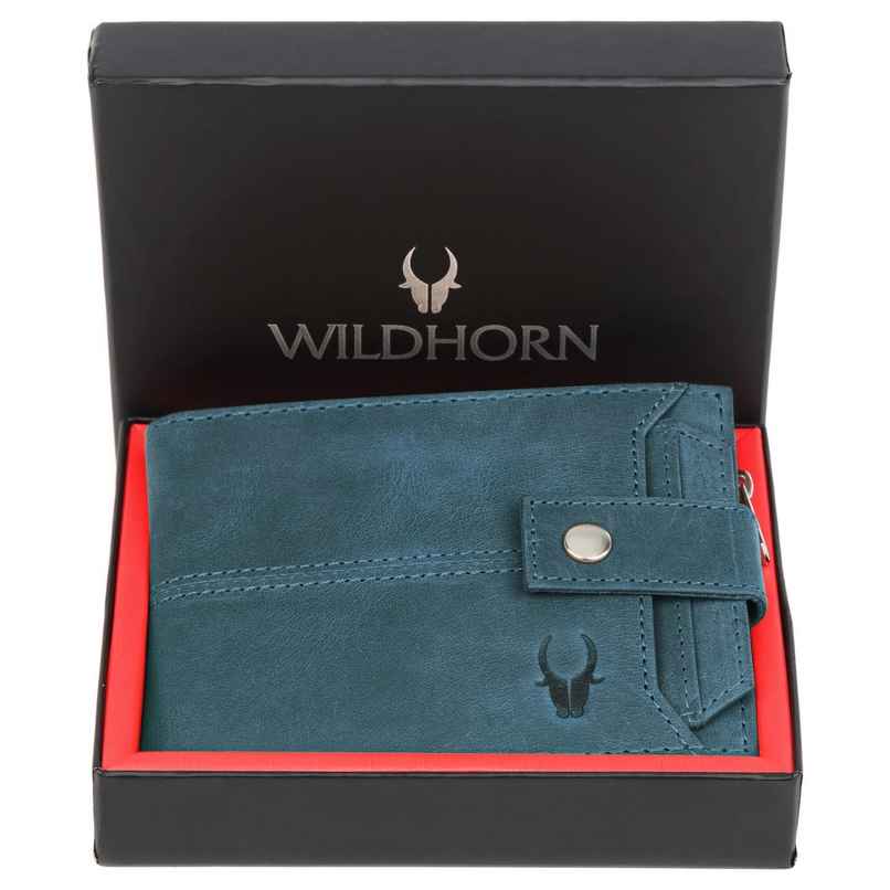 Wildhorn Men's Brand Logo Genuine Leather Bi-Fold Wallet | Blue - Free Size