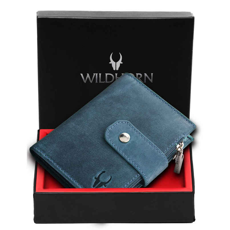 Wildhorn Men's Genuine Leather Bi-fold Wallet | Blue Wildhorn Men's Genuine Leather Bi-fold Wallet | Blue