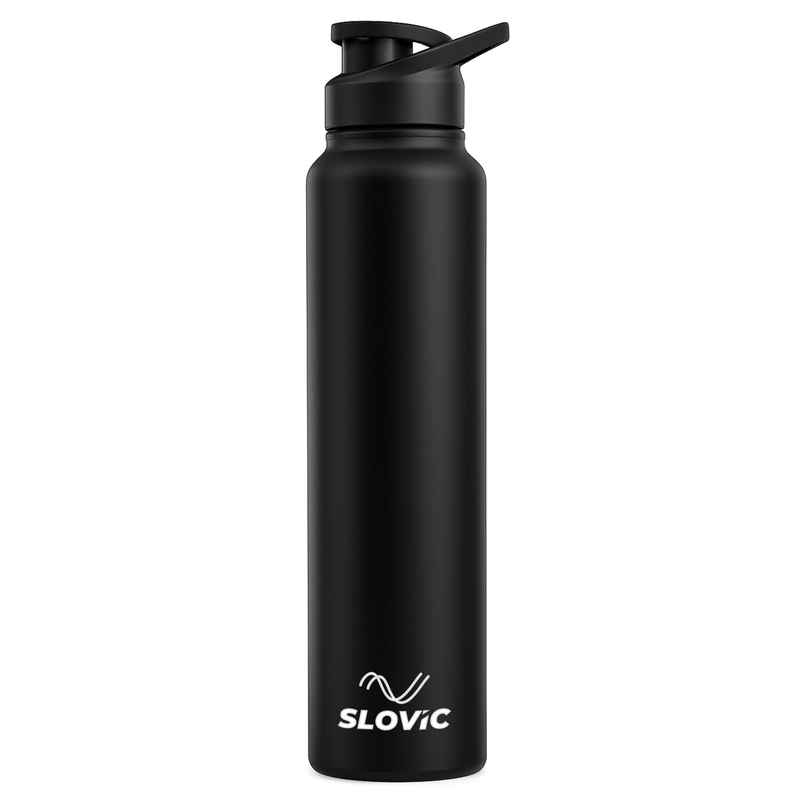 Slovic 1L Stainless Steel Water Bottle with Sipper Cap | 100% BPA Free & leak-Proof | Black Slovic 1L Stainless Steel Water Bottle with Sipper Cap | 100% BPA Free & leak-Proof | Black