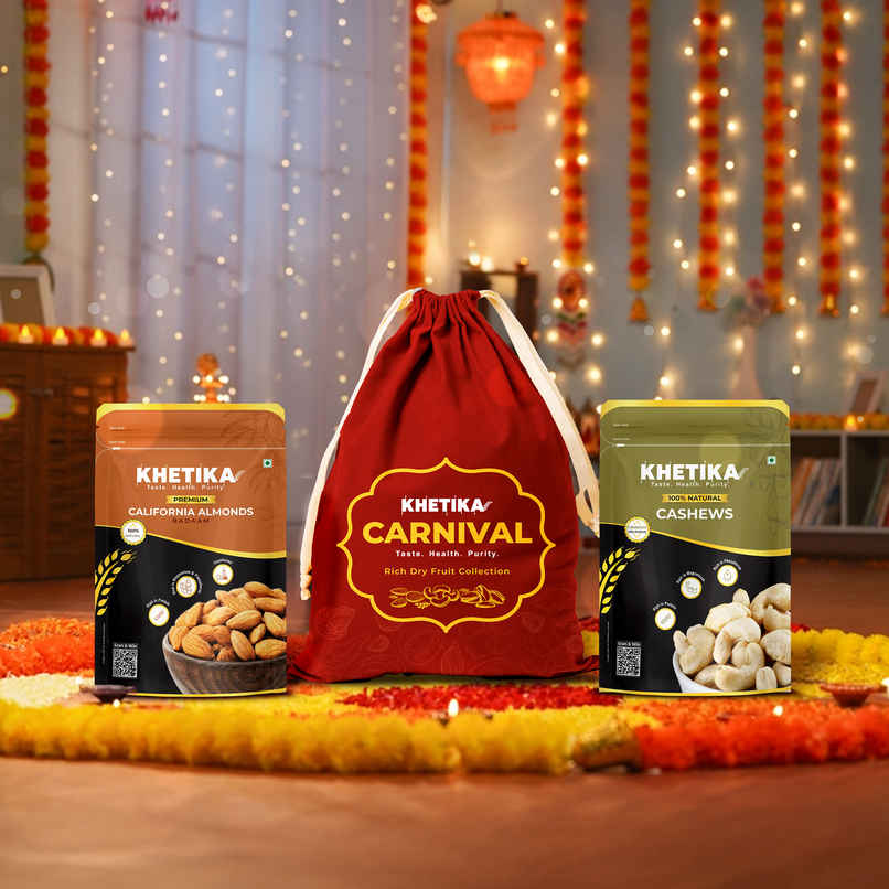 Khetika Premium Nuts Dry Fruits Diwali Gift Pack Potli - Almond, Cashew Khetika Premium Nuts Dry Fruits Diwali Gift Pack Potli - Almond, Cashew