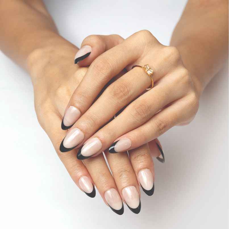 Pep Nails Midnight Tips Medium Almond French Tips Nude Reusable Press On Nails 30 Nail Tips