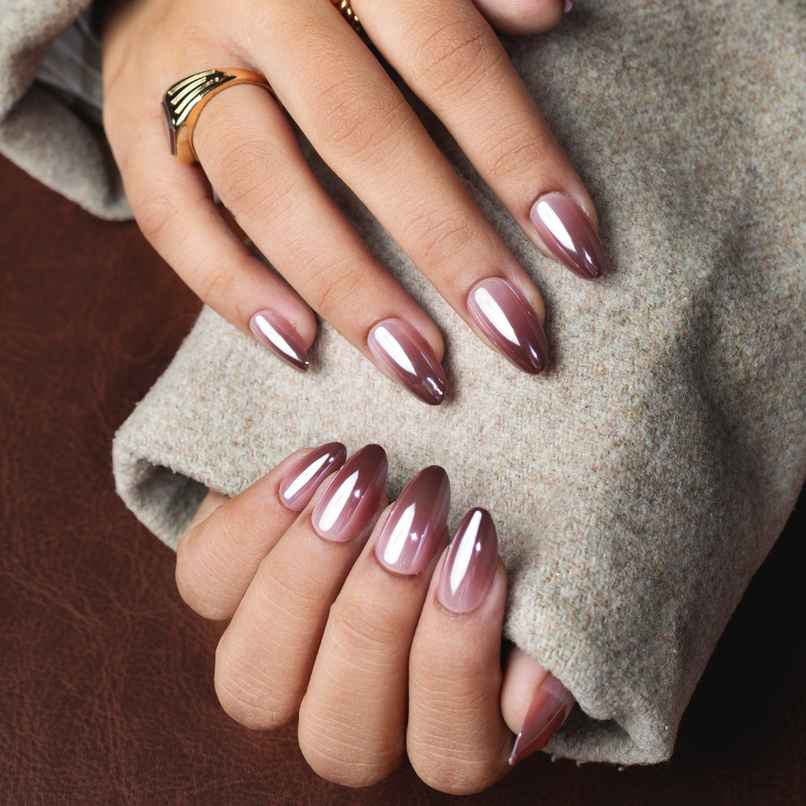 Pep Nails Brown Glow Medium Almond Brown Metallic Soft Gel Reusable Press On Nails | 30 Nail Tips