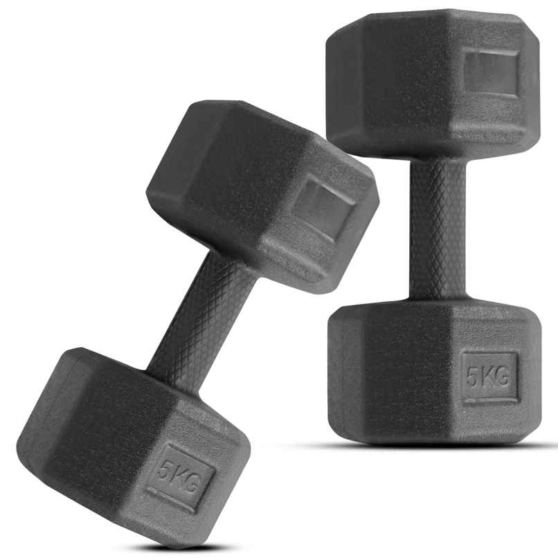 Slovic PVC Dumbbell Set (5 kg X 2) | Black | for Weightlifting & Home Gym | Non-Slip Coated Handle